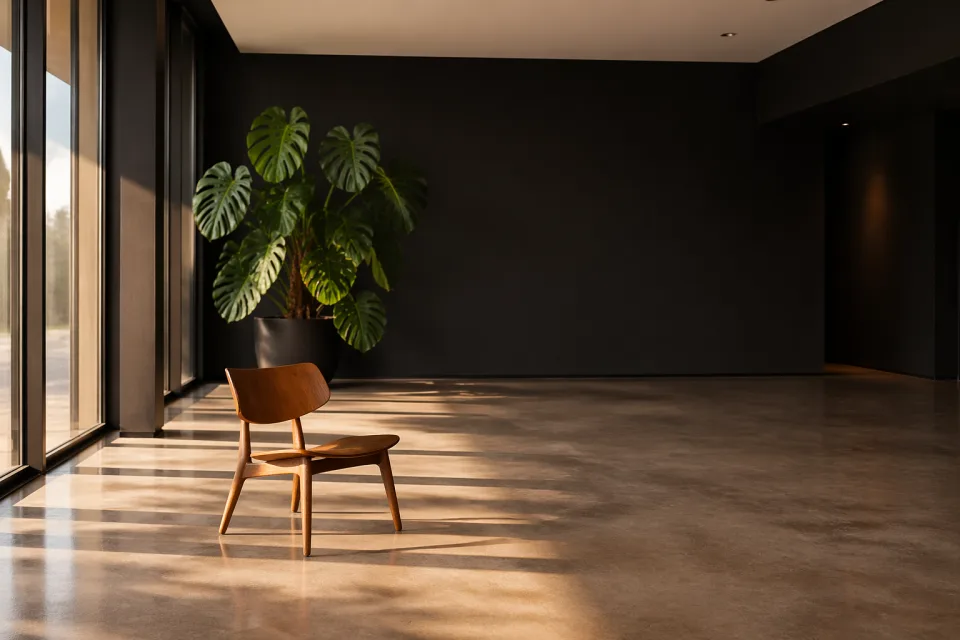 Minimalist modern interior with raking golden-hour light generated by Image 2