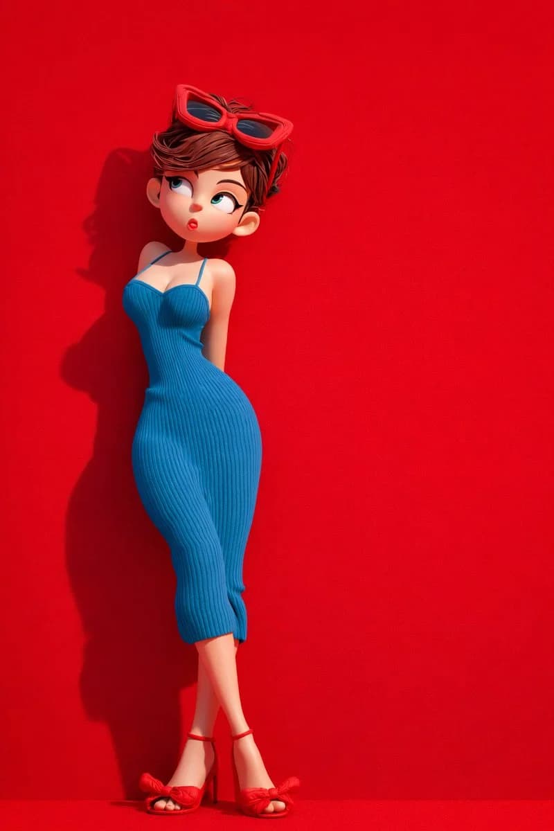 Four stylized 3D cartoon editorial scenes show expressive toy-like characters against bold red, green and beige studio sets