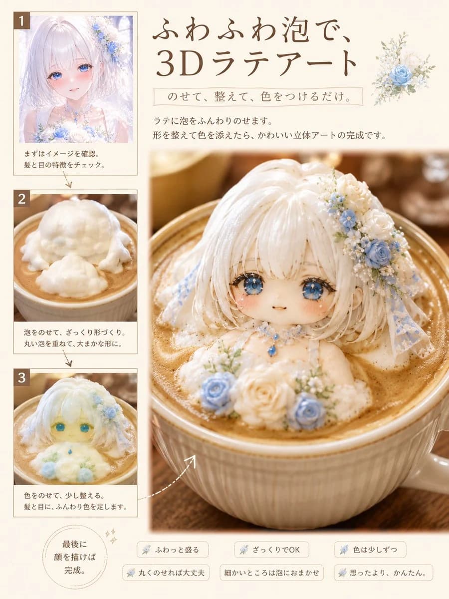 3D Latte Art Magazine Tutorial Layout infographic visual