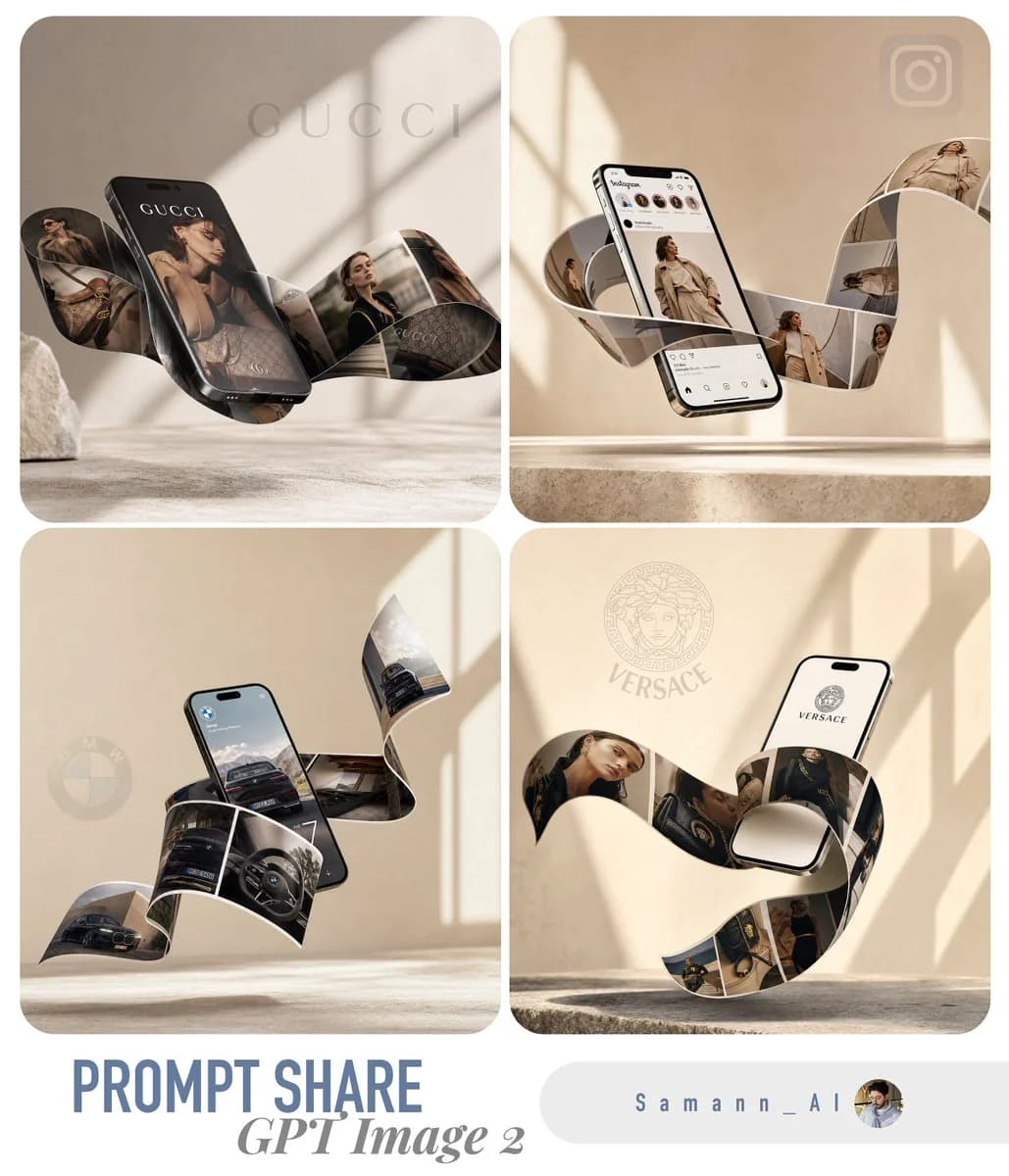Three-dimensional smartphone product mockup with layered interface elements, glossy device render and commercial presentation