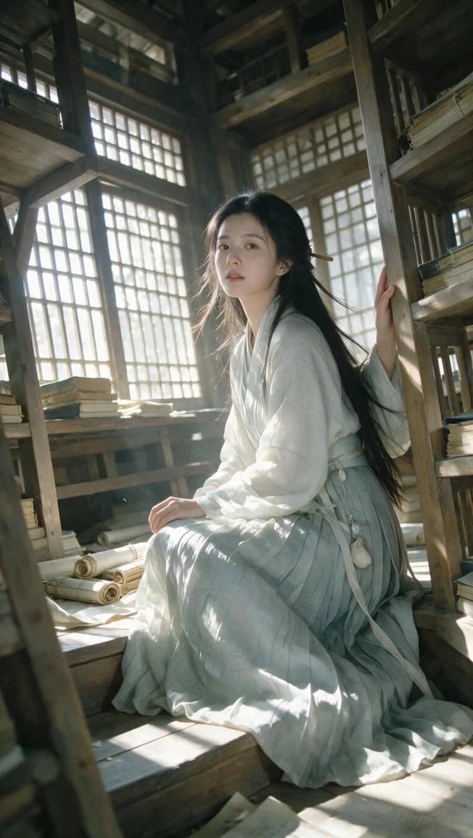 Ancient Chinese Library Documentary Photography: social media prompt preview with platform-ready composition and clear design.