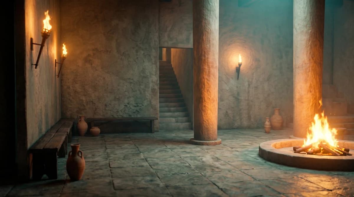 Ancient Firelit Stone Hall storyboard visual