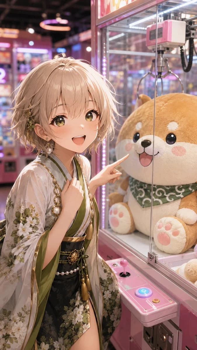 Anime Girl at Claw Machine with character-focused concept art, expressive styling and detailed illustration design