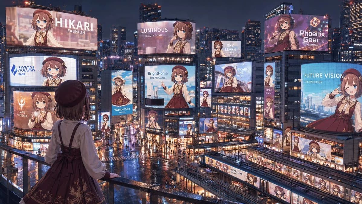 Anime Idol Advertising Takeover City with scroll-ready composition, strong focal subject, and polished social post styling