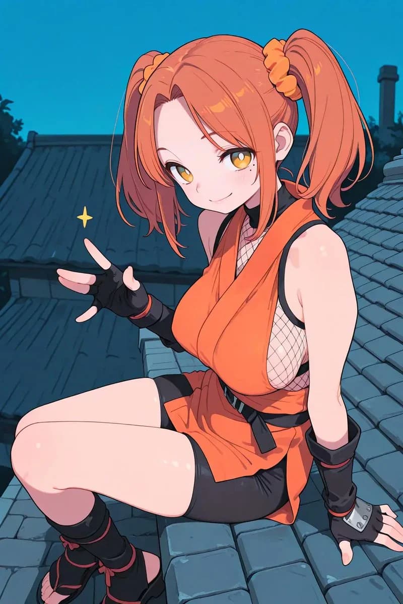 Anime Ninja Girl on Rooftop with stylized character detail, expressive pose, and clean illustration framing