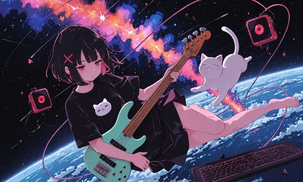 Anime Space Bass Guitar Cover Art with polished social media composition, clear subject focus and share-ready visual styling