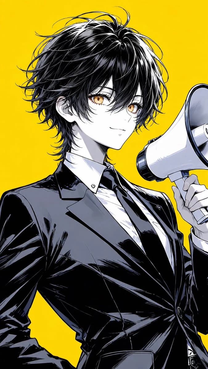 Anime Suit Portrait With Megaphone portrait visual