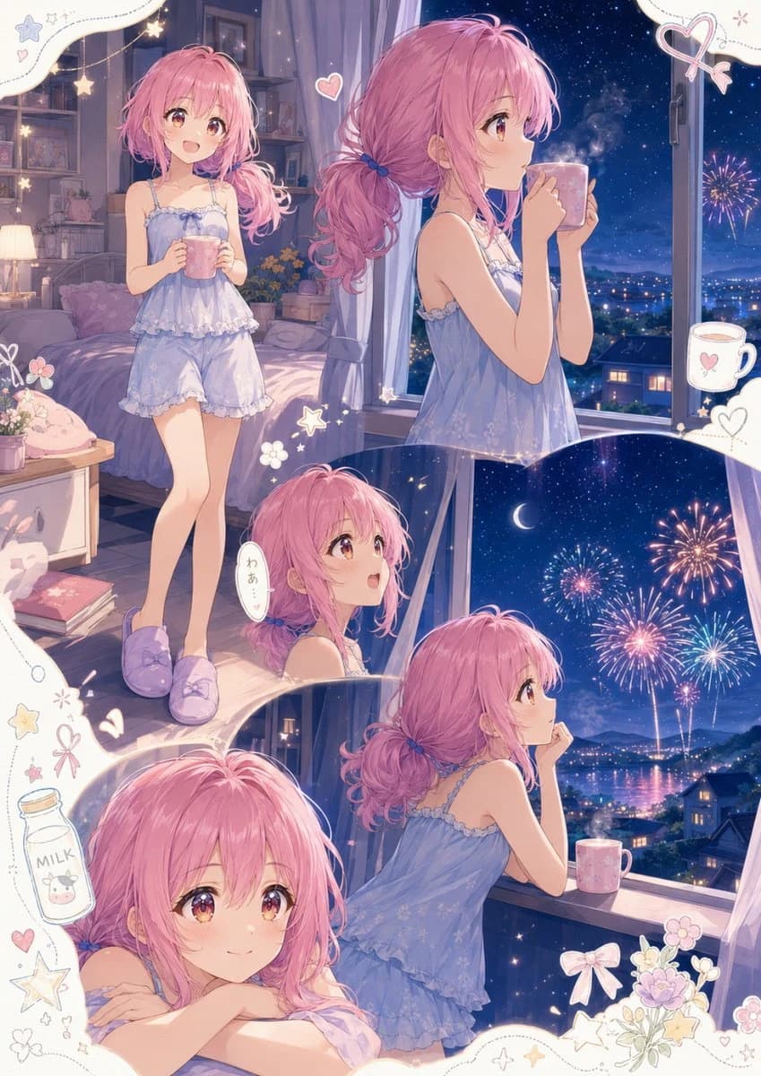 Anime Summer Night Fireworks Collage storyboard visual