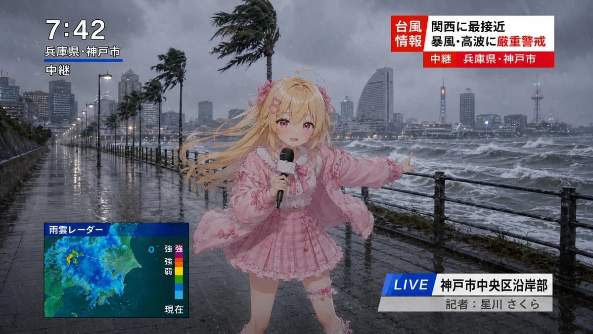 Anime Typhoon Live News Reporter with scroll-ready composition, strong focal subject, and polished social post styling