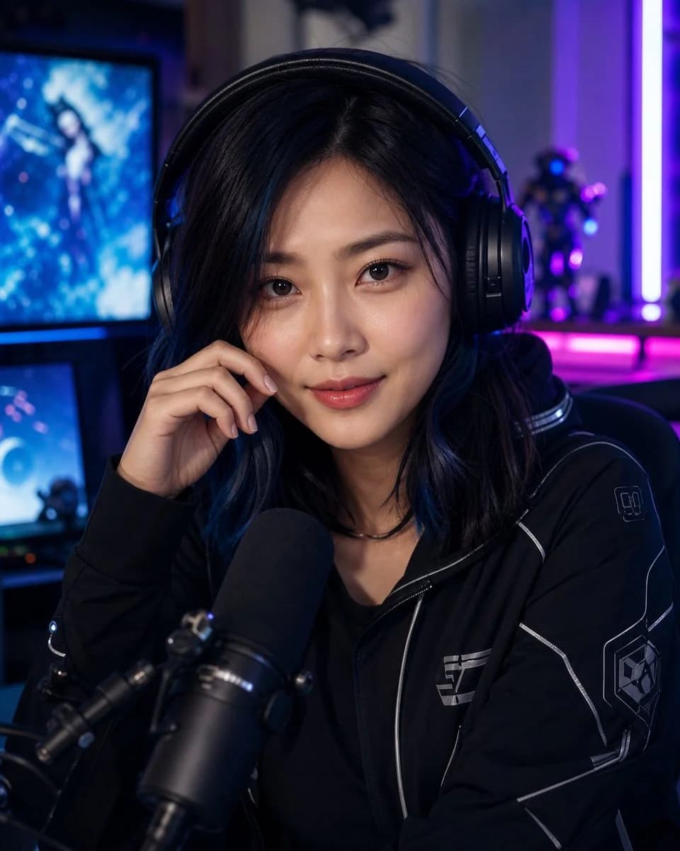 Asian Digital Influencer Portrait with bold thumbnail composition, strong focal subject and high-contrast visual hook