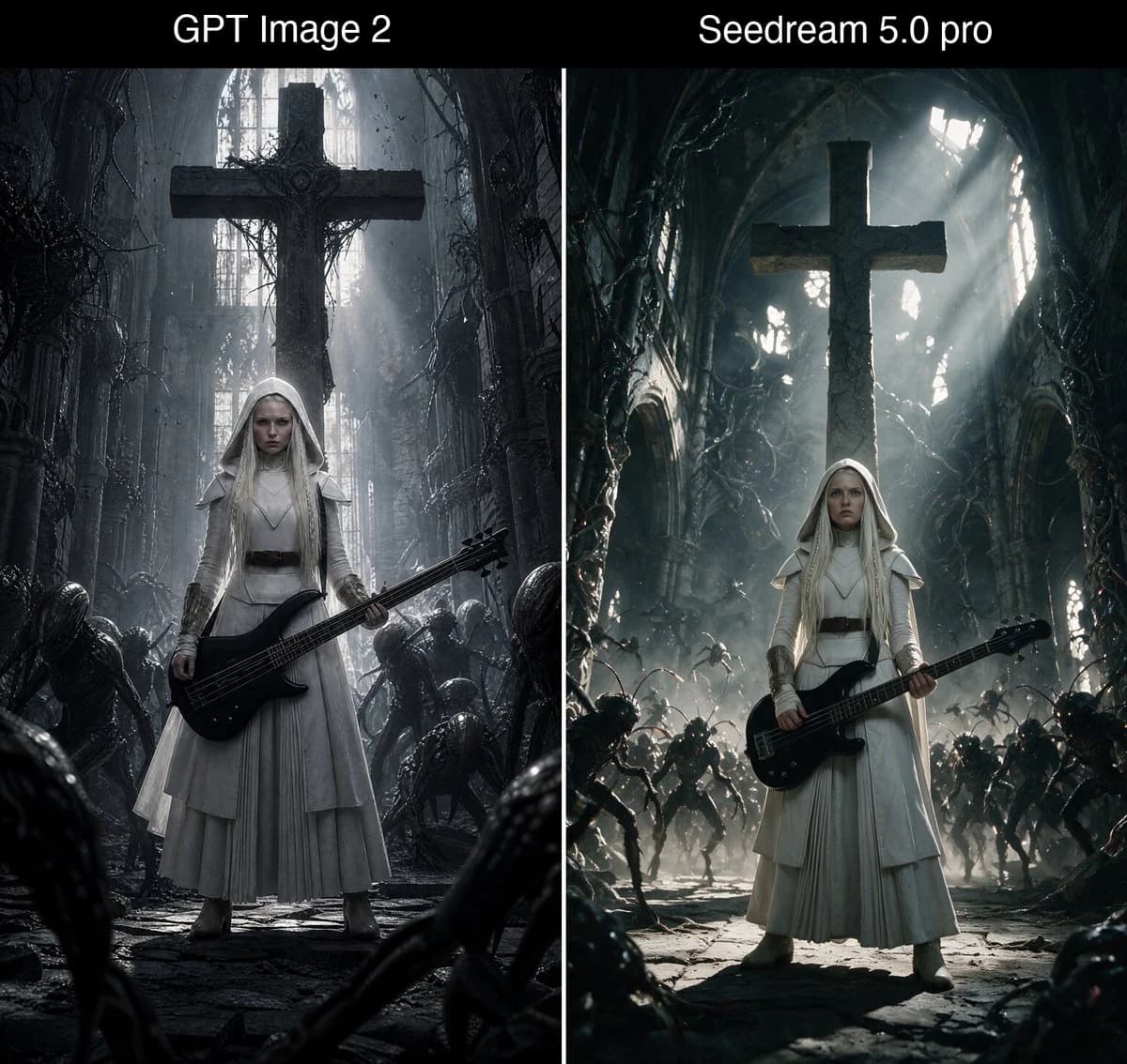 Bass Nun Model Comparison with side-by-side visual comparison, clear panel structure and readable style contrast