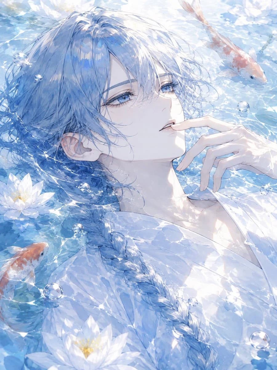 Blue-Haired Water Spirit Portrait portrait visual
