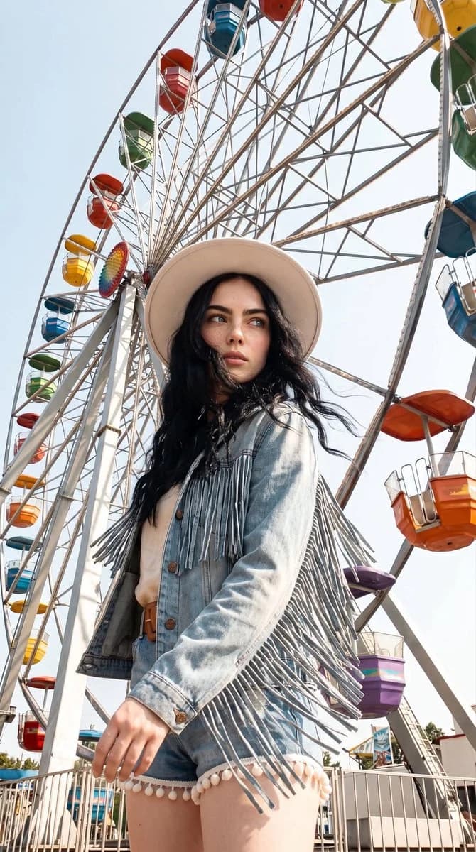 Boho-Chic Summer Ferris Wheel Portrait: social media prompt preview with platform-ready composition and clear design.