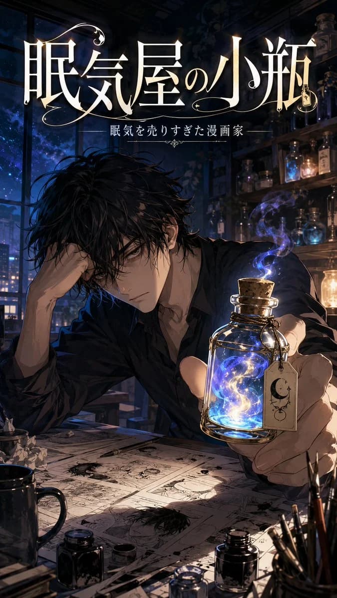 Bottled Sleep Manga Cover with sequential storytelling, expressive character design and cinematic panel composition