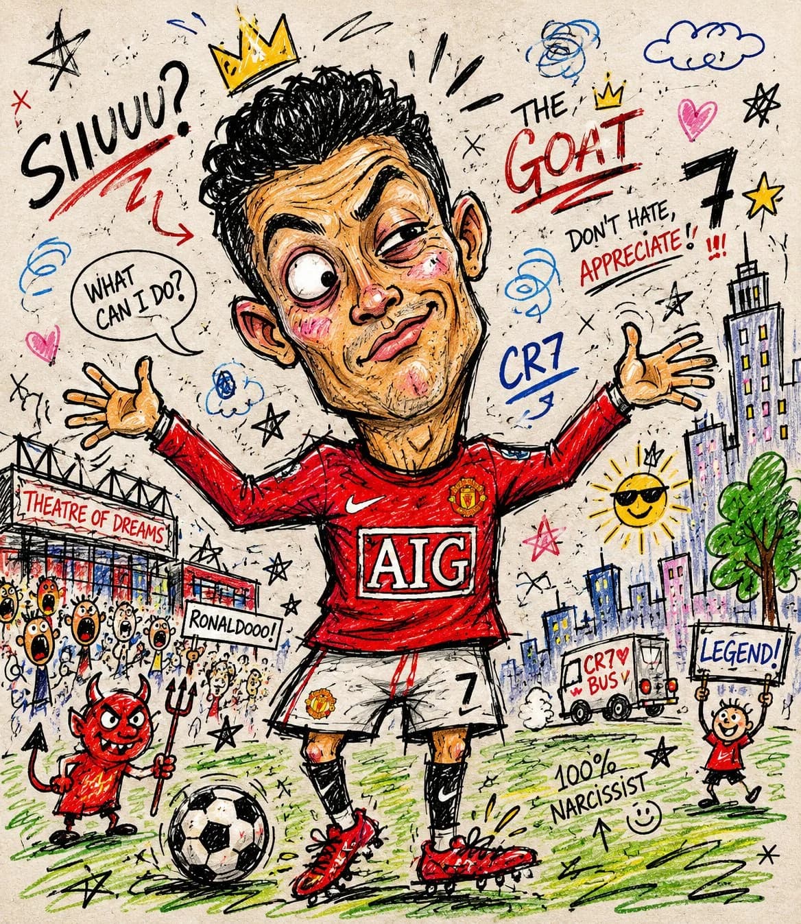 GPT Image 2 prompt example showing a chaotic marker doodle caricature of a football player with handwritten notes