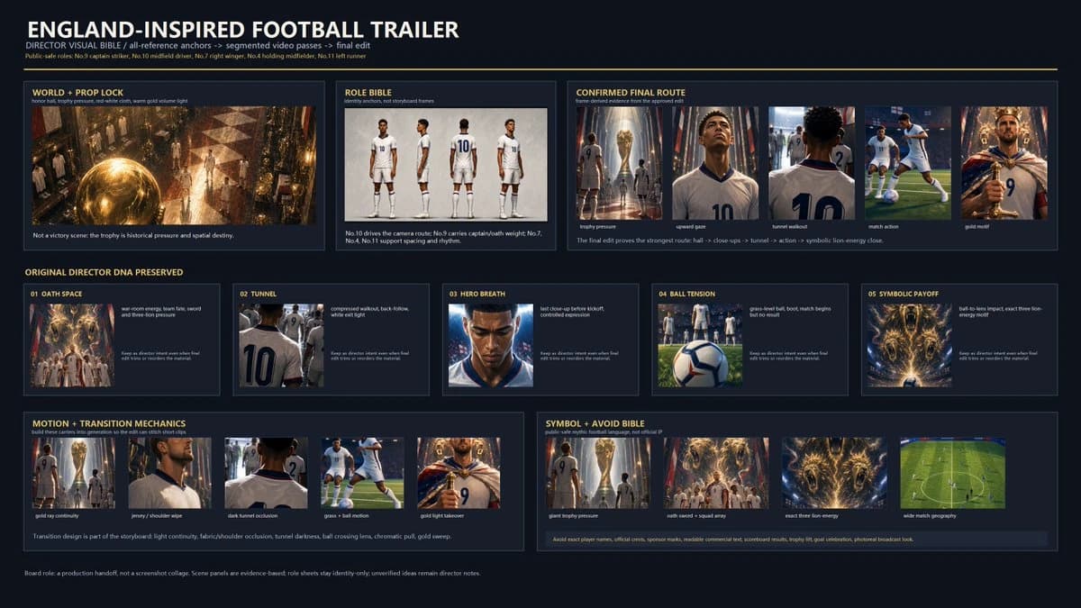 Cinematic football trailer visual bible laid out as a square production handoff board for a dramatic knockout story.