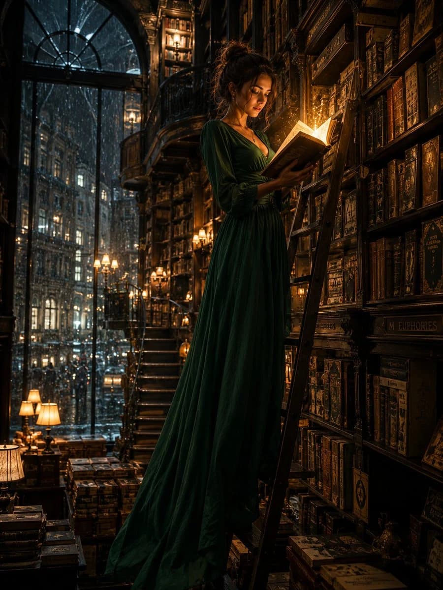 Cinematic Midnight Bookstore Mystery storyboard visual