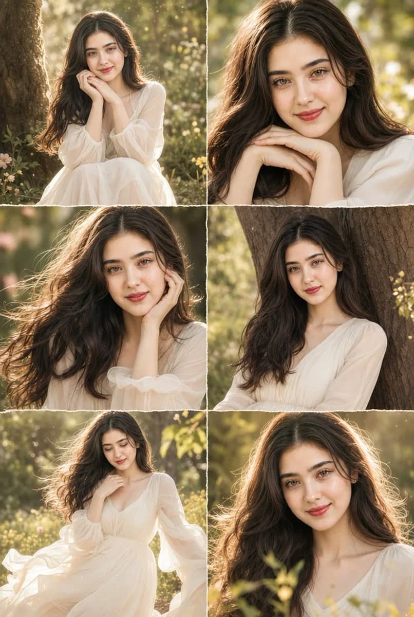 Cinematic Six-Panel Beauty Collage with scroll-ready composition, strong focal subject, and polished social post styling