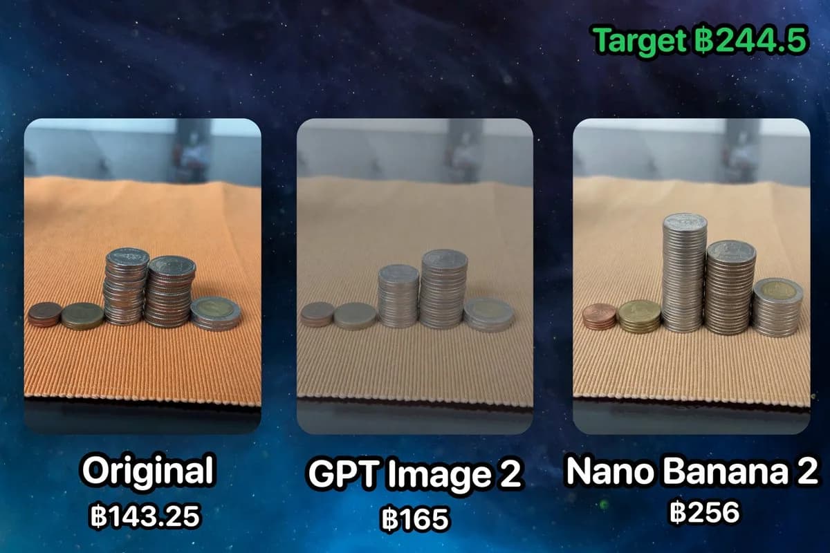 Coin Math Editing Test showing a visual comparison or editing test with clear before-after structure