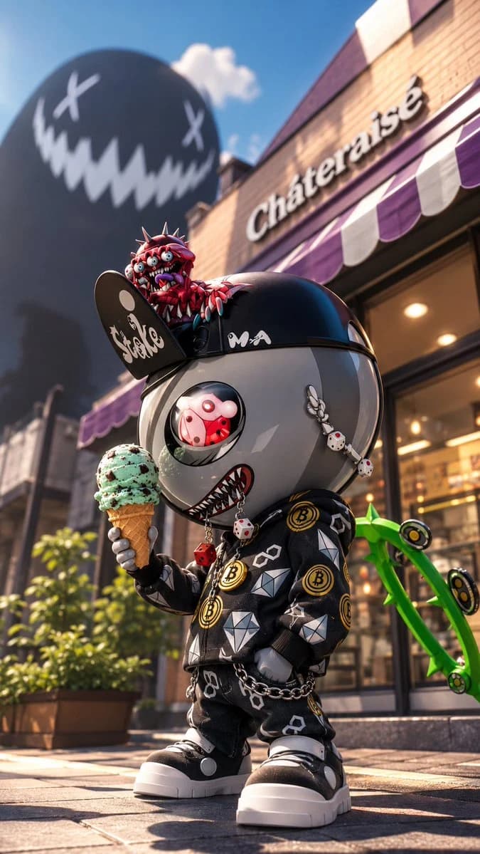 Creepy Cute Mascot at Dessert Café ad creative visual