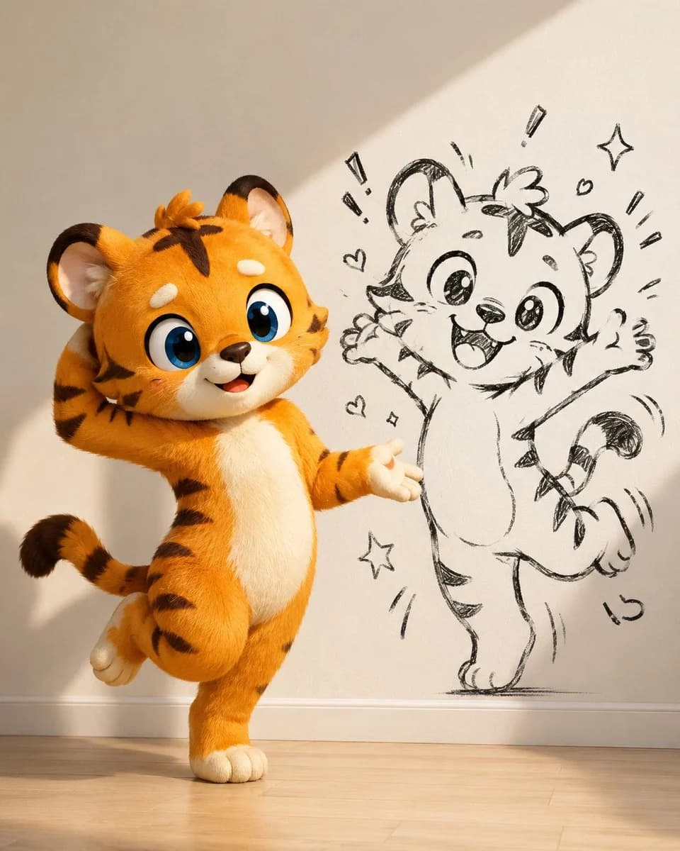 Cute Tiger Cub Wall Doodle with bold thumbnail composition, strong focal subject and high-contrast visual hook