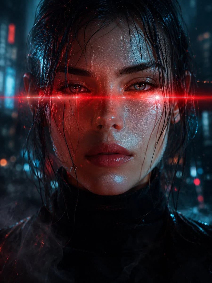 Cyberpunk Laser Eye Portrait with character-focused concept art, expressive styling and detailed illustration design