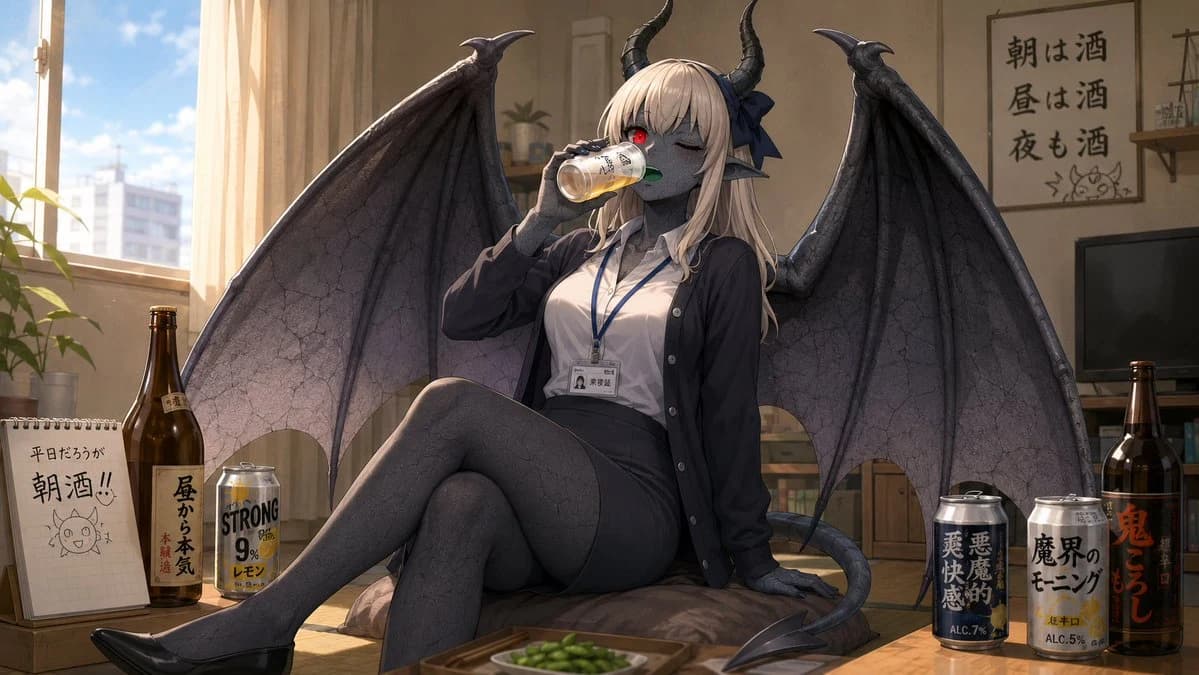 Demon Office Girl Morning Drink: social media prompt preview with platform-ready composition and clear design.