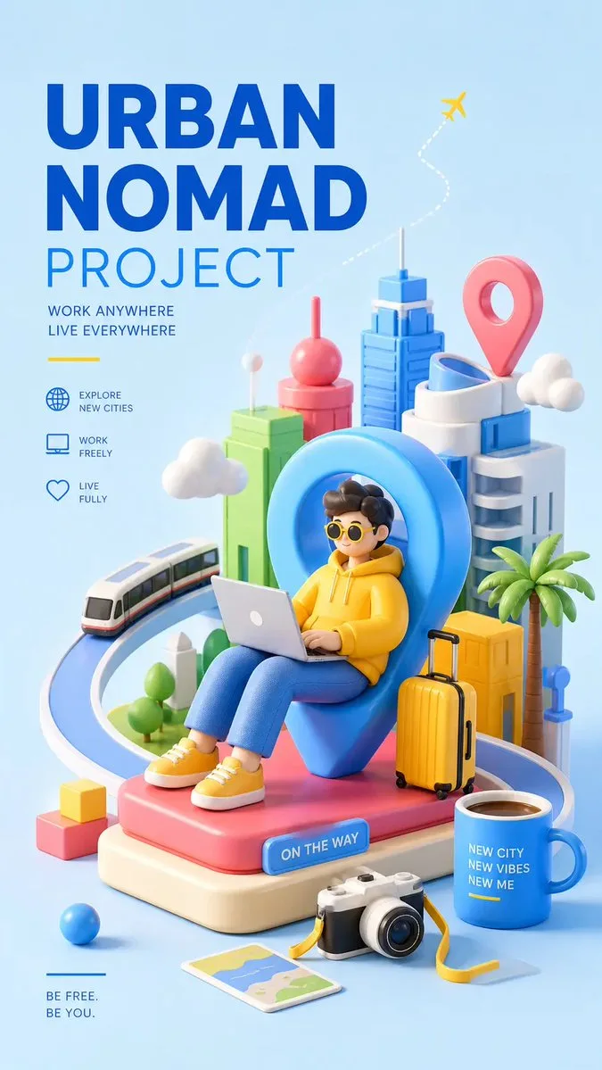 Dopamine 3D Urban Poster poster with strong composition, typography hierarchy and finished illustration detail