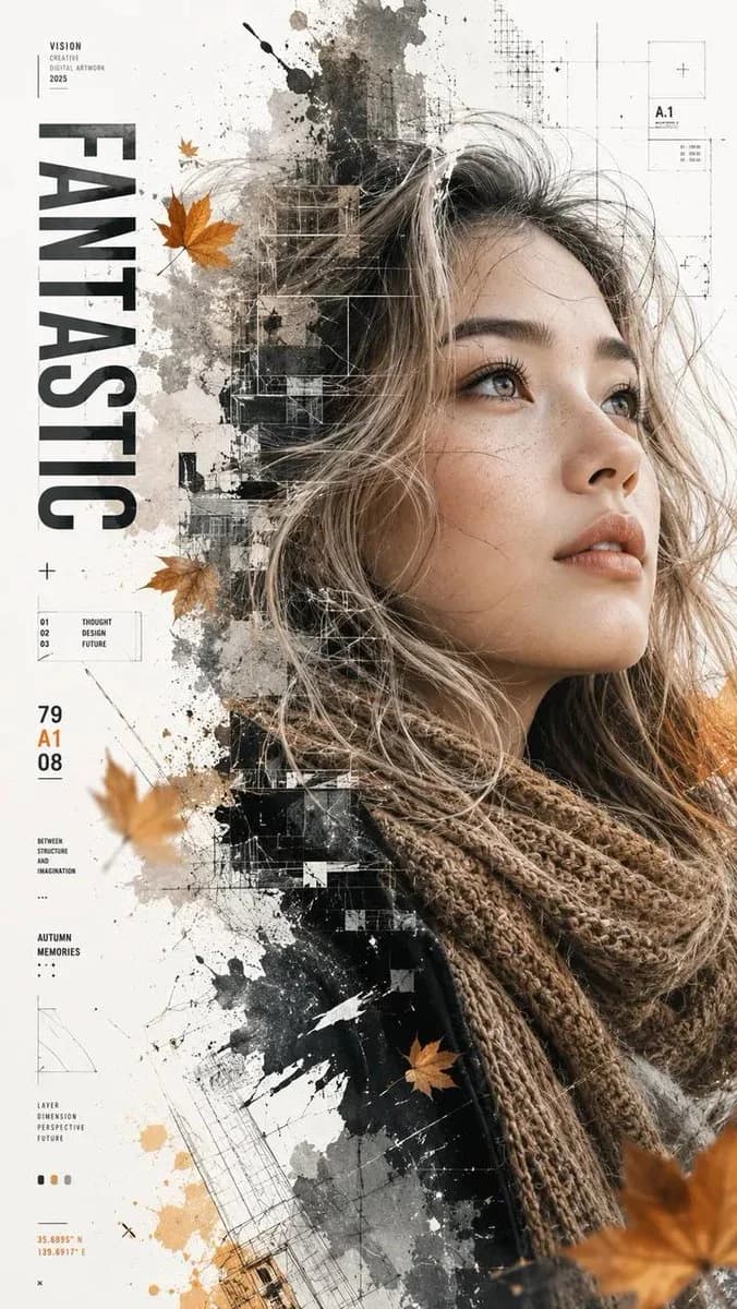 Double Exposure Autumn Leaves Portrait with campaign-ready composition, brand-focused styling and premium commercial lighting