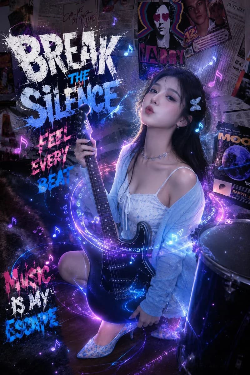 Dreamy Blue Guitar Music Poster social media visual