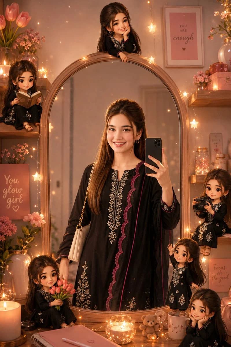 Dreamy Chibi Mirror Selfie Room with scroll-ready composition, strong focal subject, and polished social post styling