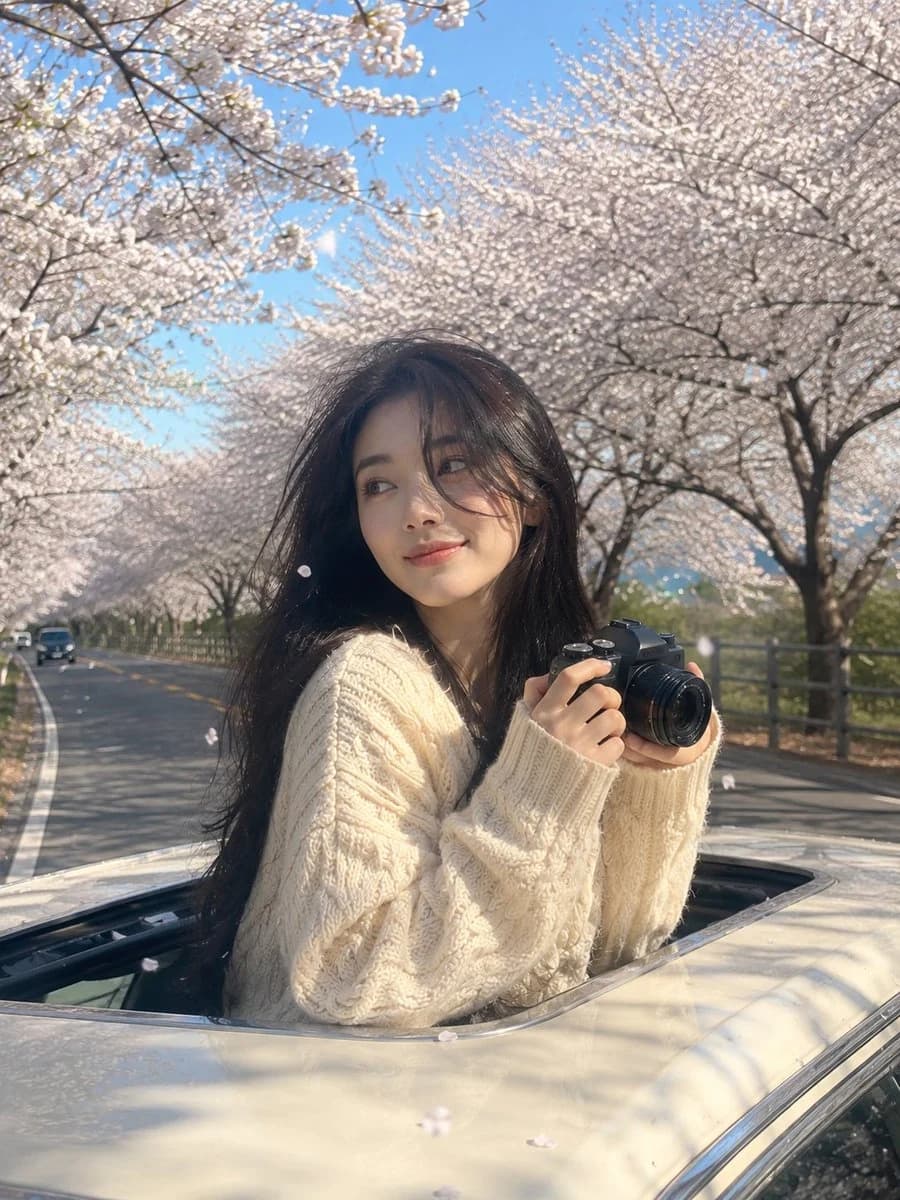 Dreamy Spring Road Trip Travel Portrait: social media prompt preview with platform-ready composition and clear design.
