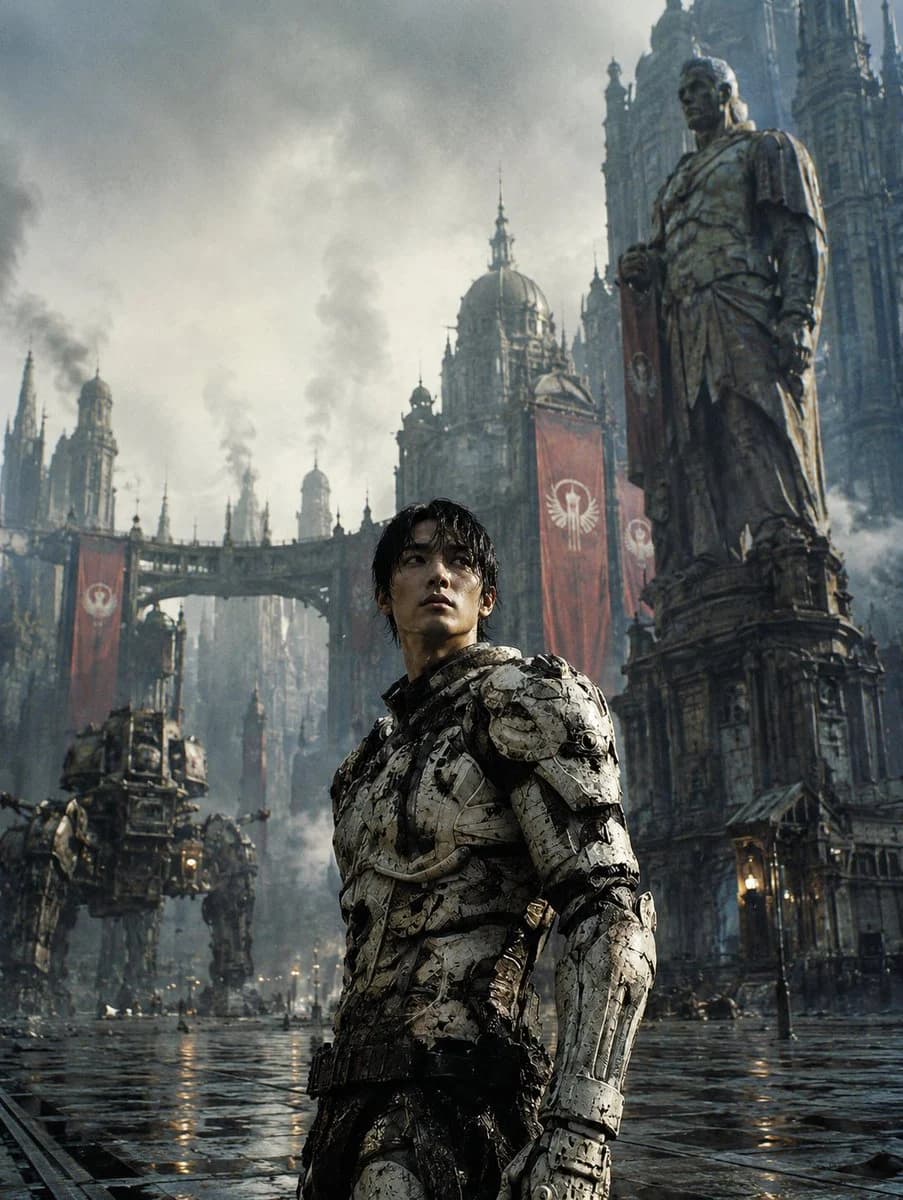 Dystopian Casshern-Style Hero with sequential storytelling, expressive character design and cinematic panel composition