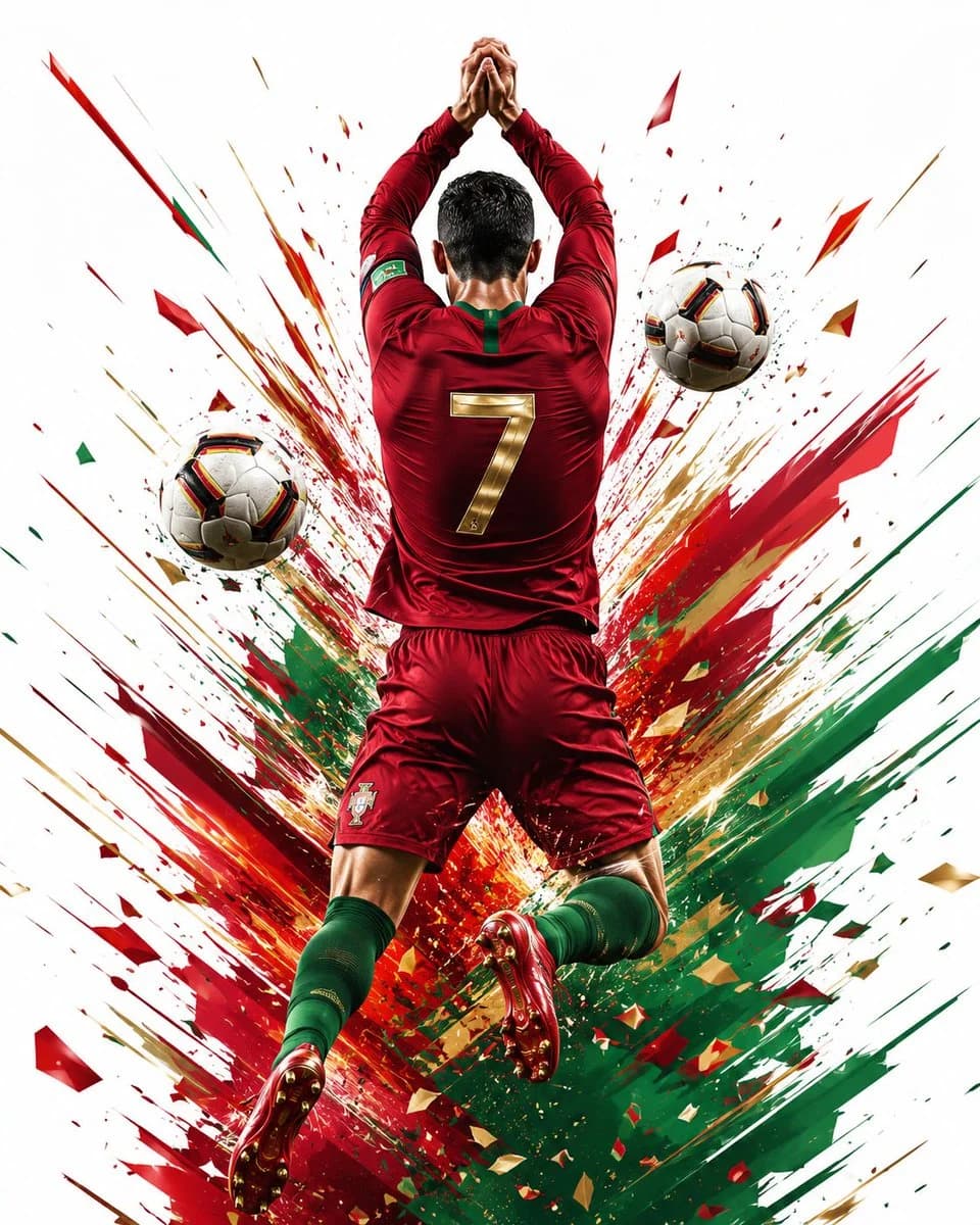 Wide soccer poster with a color-streak explosion effect and dynamic celebration composition