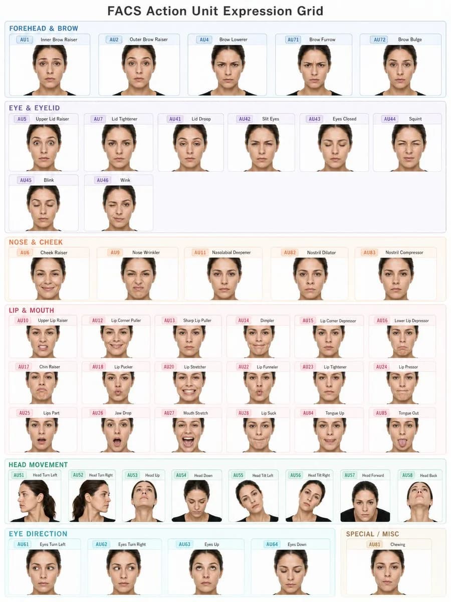 FACS Action Unit Expression Grid portrait GPT Image 2 prompt example