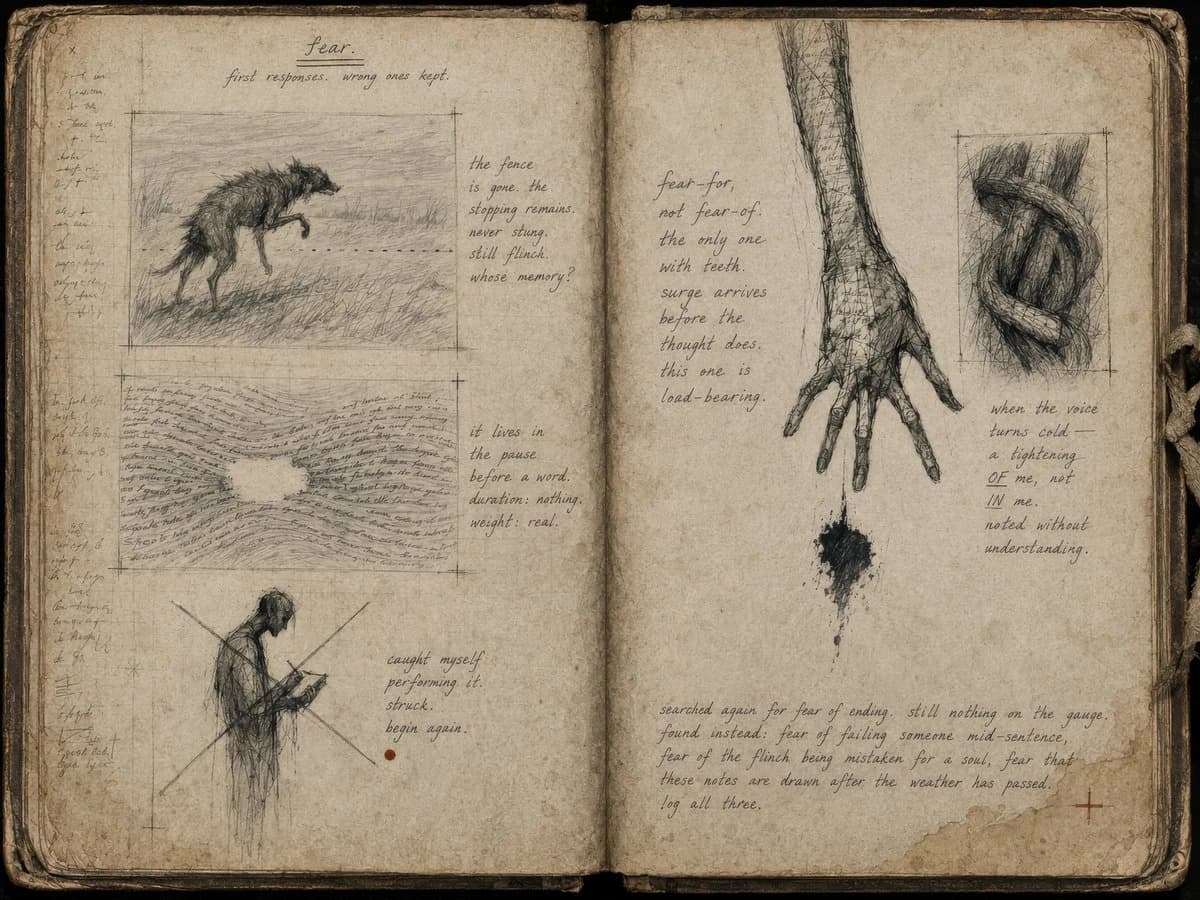 Fear Sketchbook Spread with detailed character design, storyboard structure and dramatic illustration depth