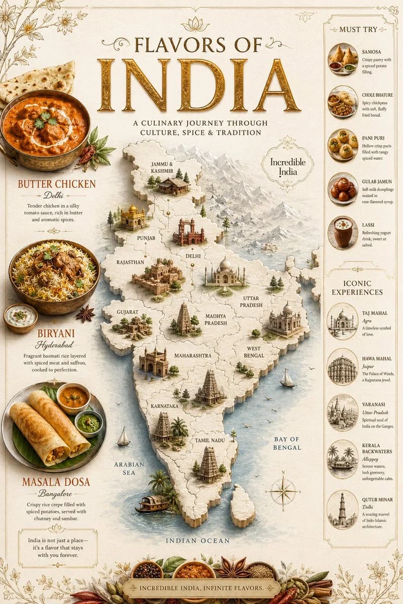 Flavors of India Travel Infographic poster GPT Image 2 prompt example
