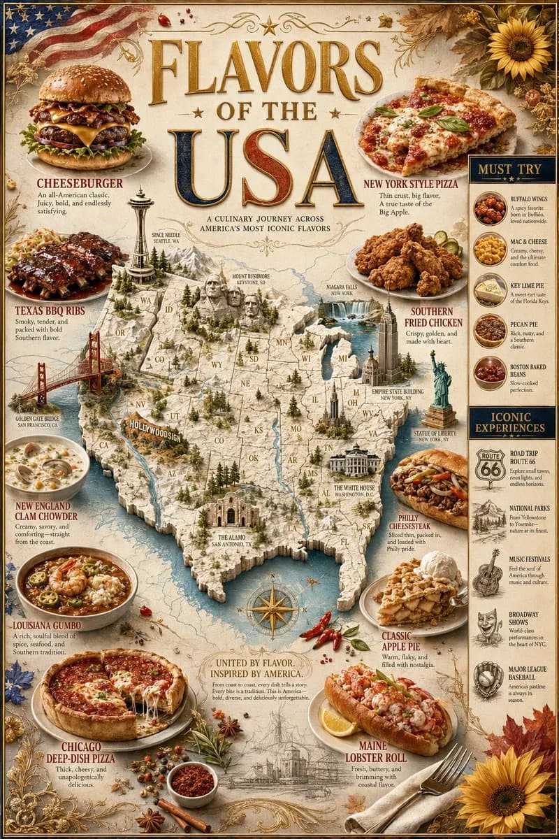 Flavors of USA Luxury Travel Poster poster GPT Image 2 prompt example