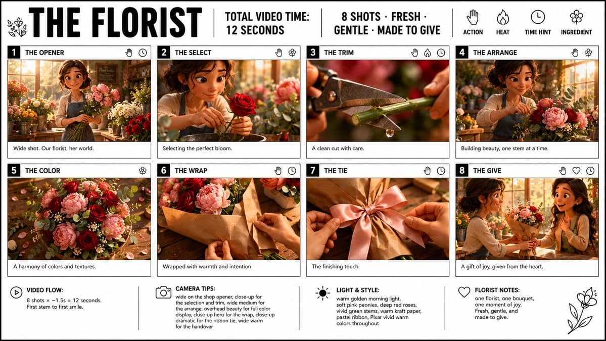 Florist Storyboard Poster with structured visual hierarchy, readable details and polished educational layout