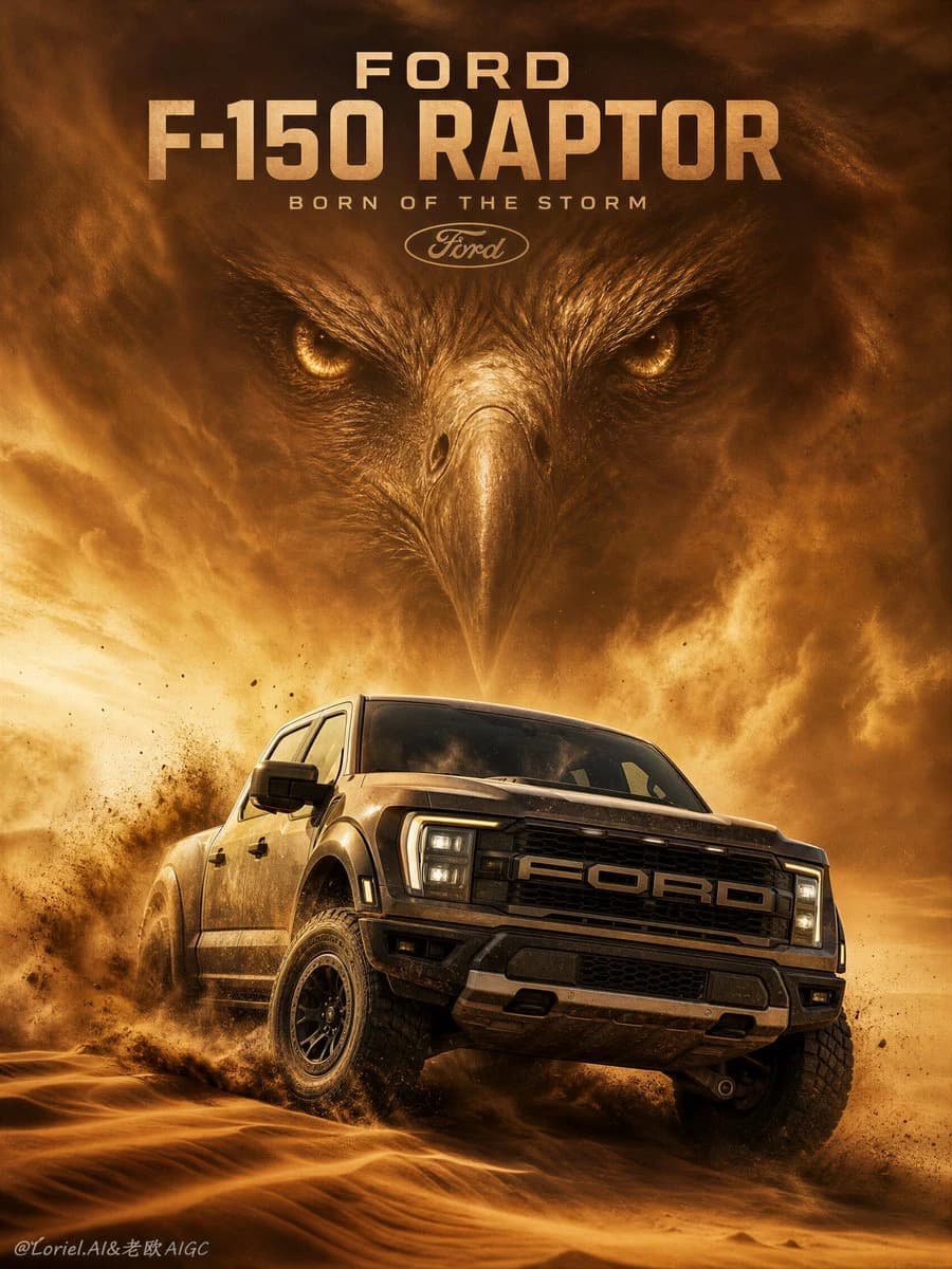 Ford F-150 Raptor Desert Sandstorm ad creative visual