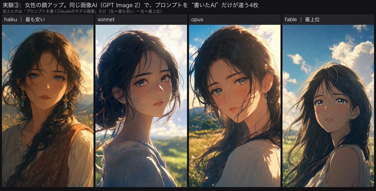 Four-Panel Anime Face Comparison with side-by-side visual comparison, clear panel structure and readable style contrast