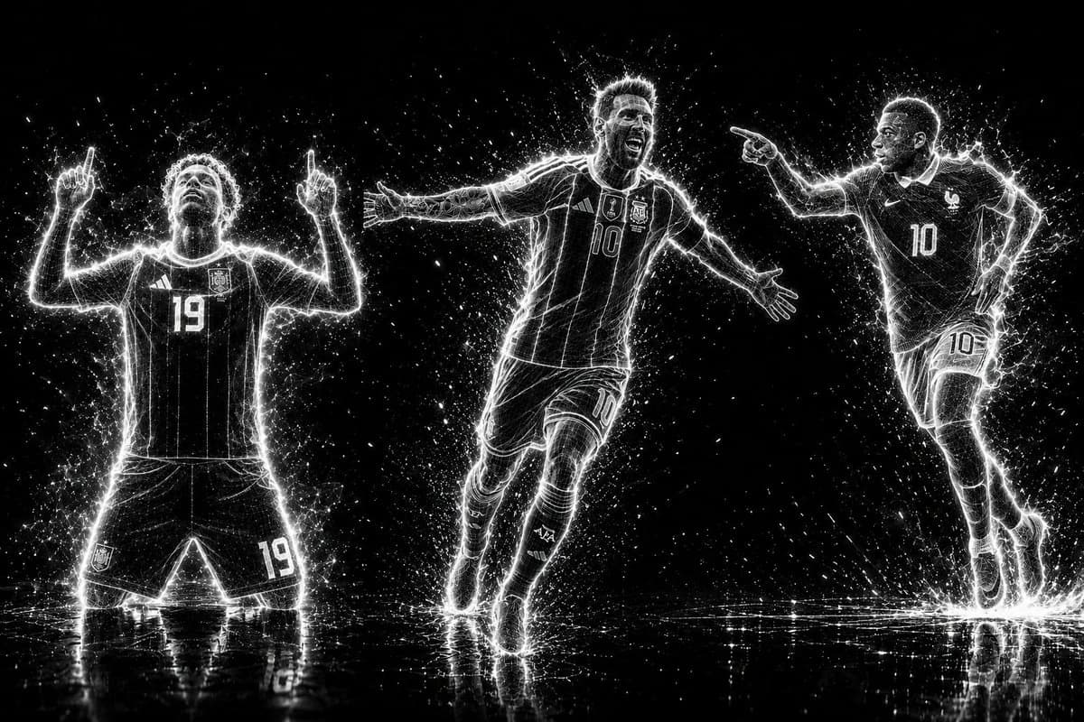 Futuristic athlete portrait with neon wireframe overlays, sharp sports styling, and glowing sci-fi lighting.