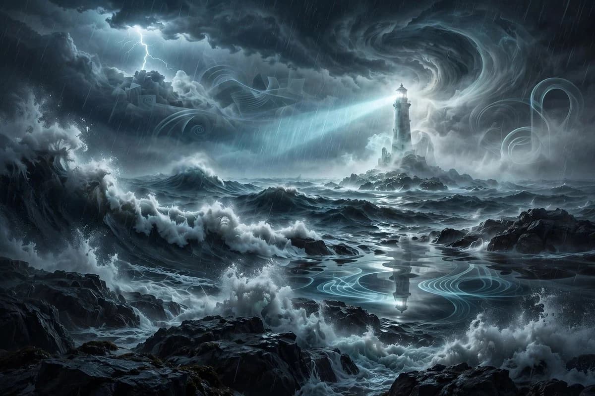 Ghostly Lighthouse Storm Seascape with character-focused concept art, game-ready styling and detailed fantasy design