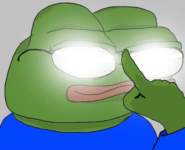 Glowing Glasses Frog Meme with expressive portrait styling, crisp facial detail and profile-ready composition
