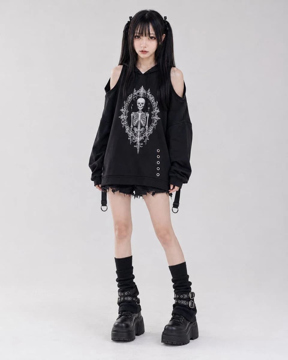 Gothic Oversized Graphic Hoodie Outfit e-commerce visual