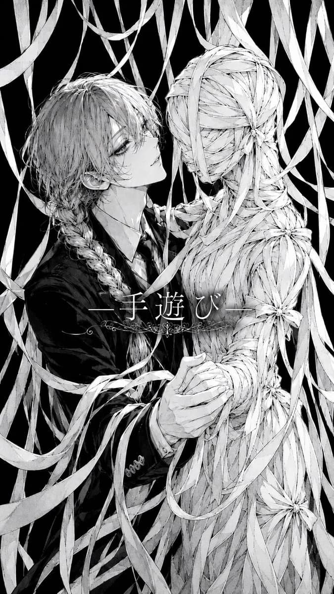 Gothic Ribbon Dance Album Cover with sequential storytelling, expressive character design and cinematic panel composition
