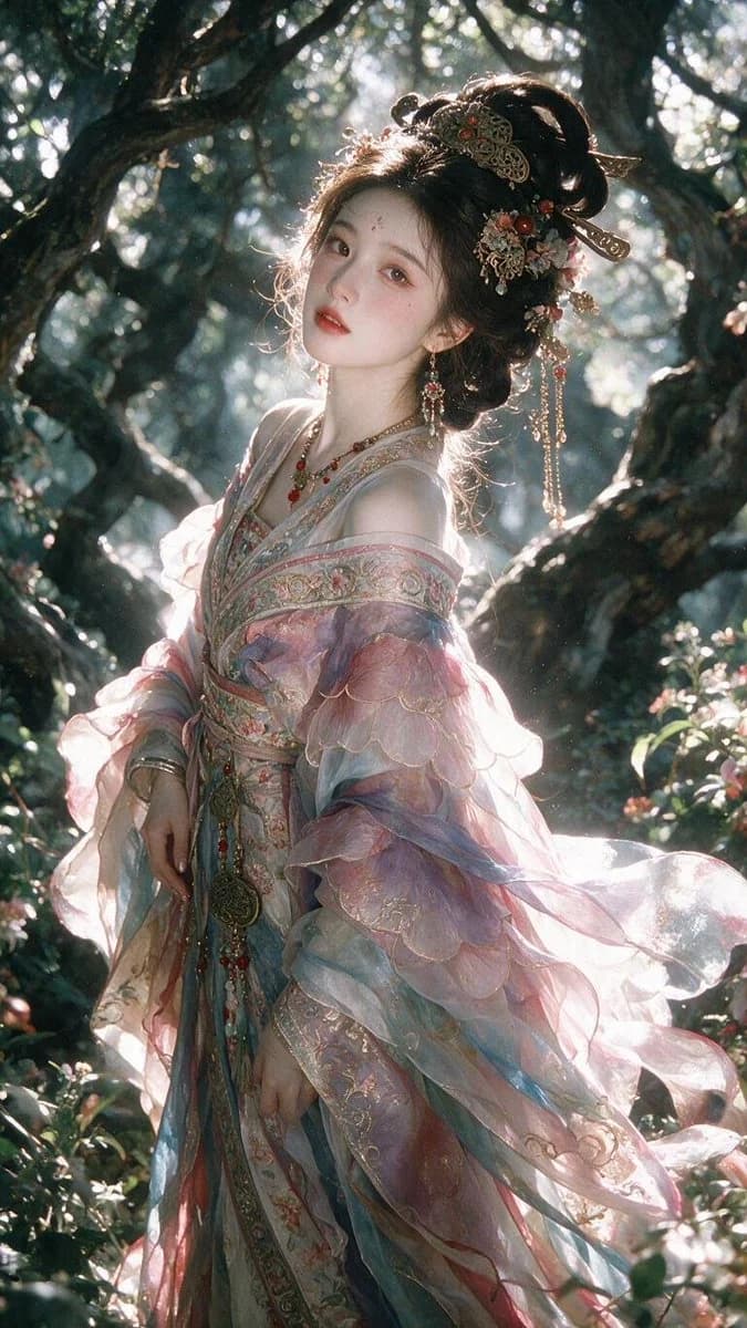 Guofeng Forest Goddess Portrait with realistic portrait lighting, expressive subject detail and polished editorial photography