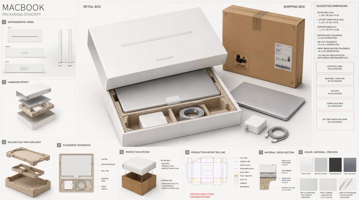 High-End Laptop Packaging Concept Board ad creative visual
