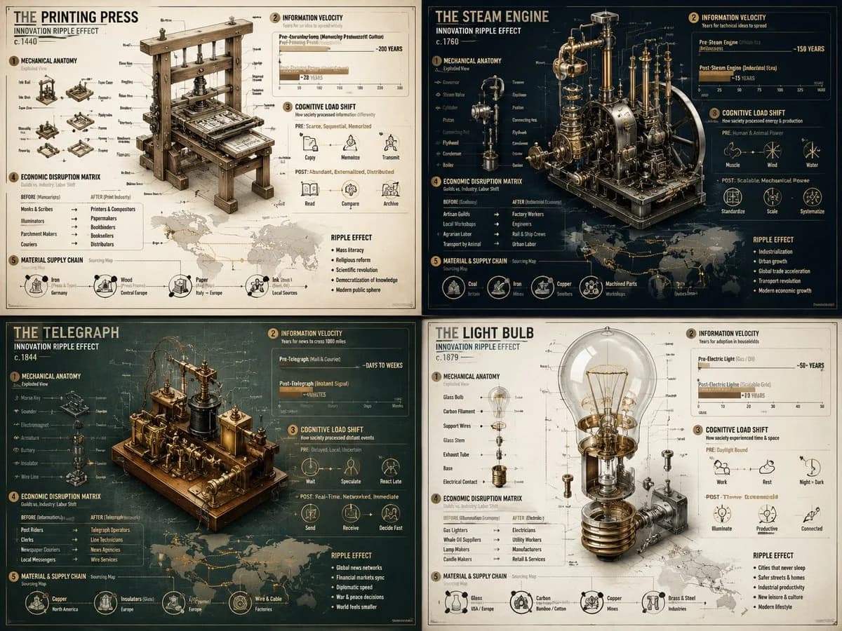 Historical Invention Visualization Formula with structured callouts, clean hierarchy, and educational poster layout