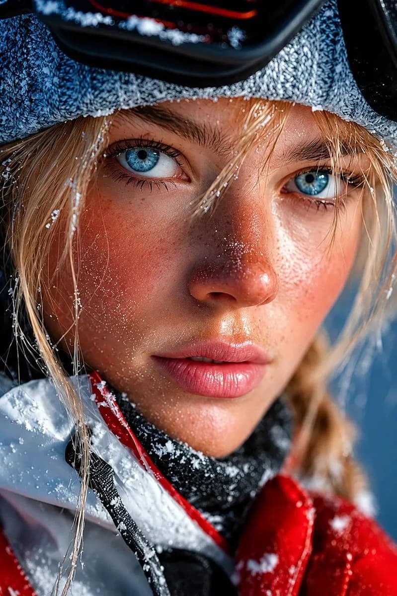 Hyper-Realistic Winter Ski Portrait with expressive portrait lighting, detailed styling and a polished editorial mood